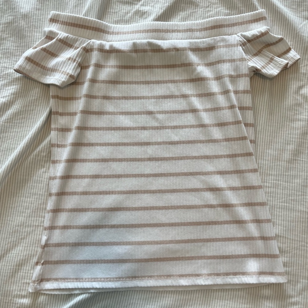 LOFT Cream Striped Off the Shoulder Top